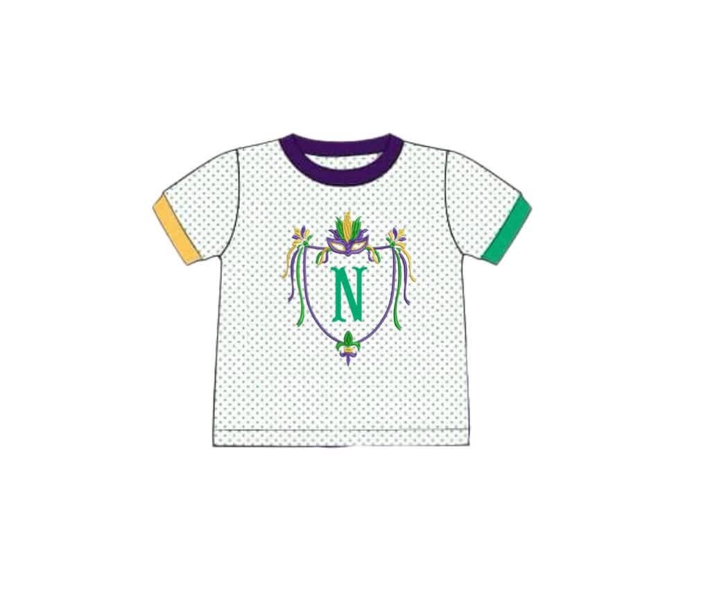 Pre Order 146: Mardi Party- Boys Crest Appliqué Knit Shirt