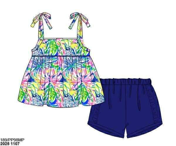Pre Order 136: Tides & Turtles- Girls Tie Strap Knit Shortie Set