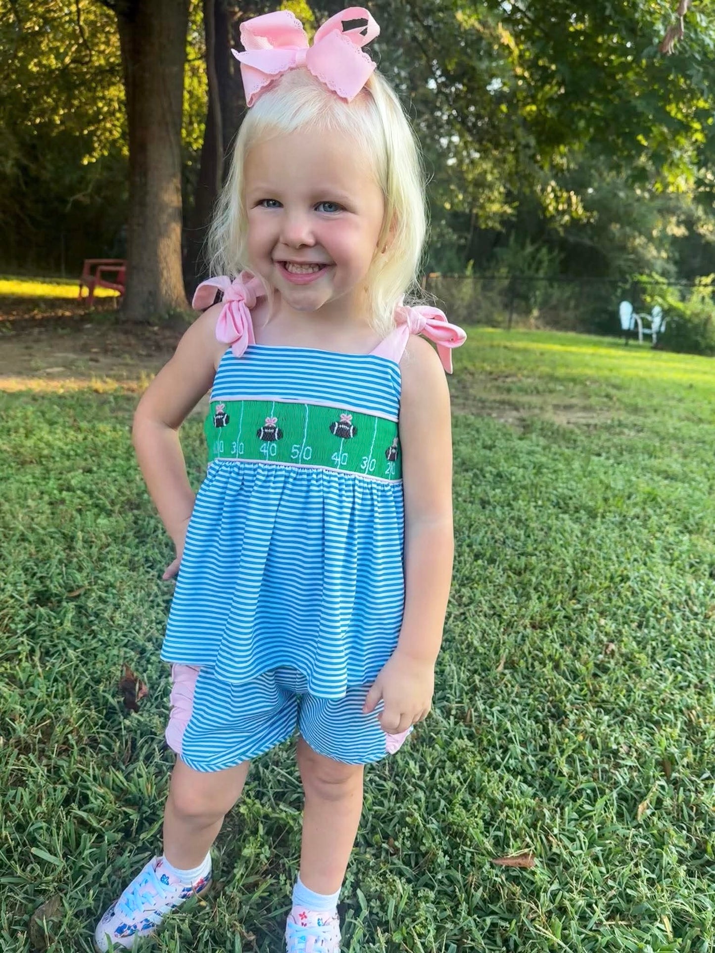 RTS: First & Ten- Girls Smocked Knit Shortie Set