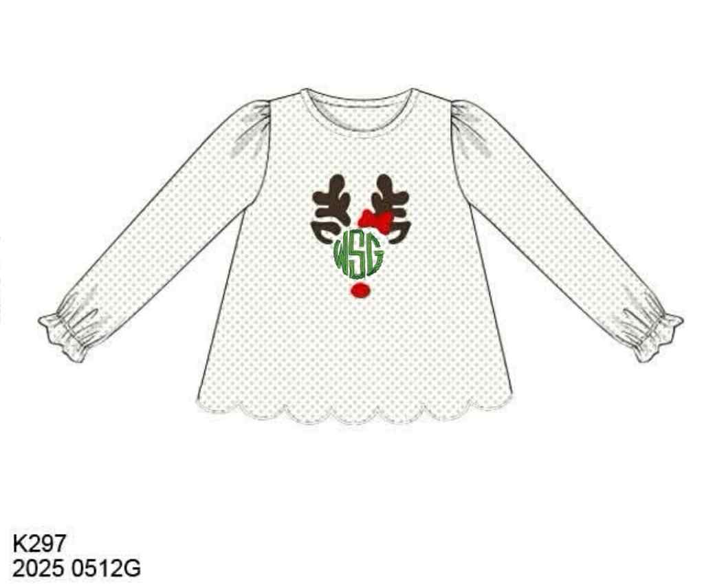 RTS: Christmas Shirt Only- Girls Antler Shirt "WSG"