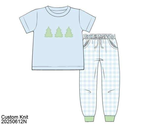 RTS: Pastel Pines- Boys Appliqué Legging Set
