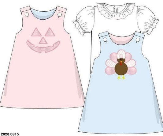 RTS: Reversible Jack O' Lantern/Turkey-Girls Knit 2pc Dress