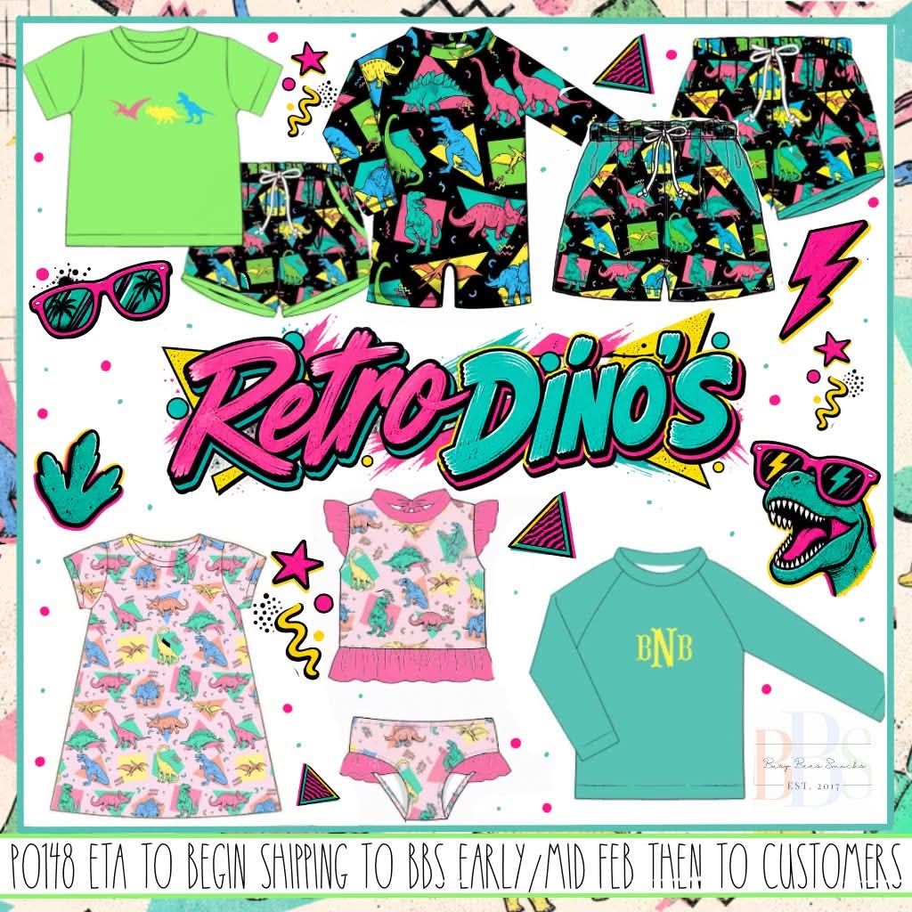 Pre Order 148: Retro Dinosaurs- Boys Woven Swim Shorties