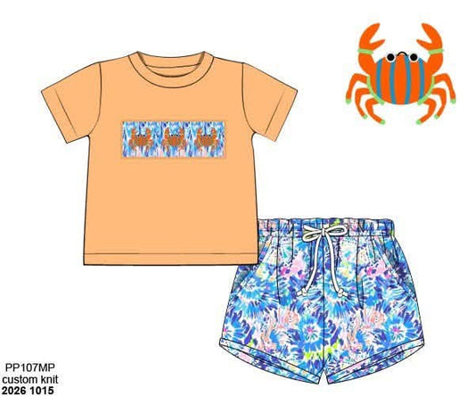 Pre Order 152: Crab Coast- Boys Smocked Shortie Set