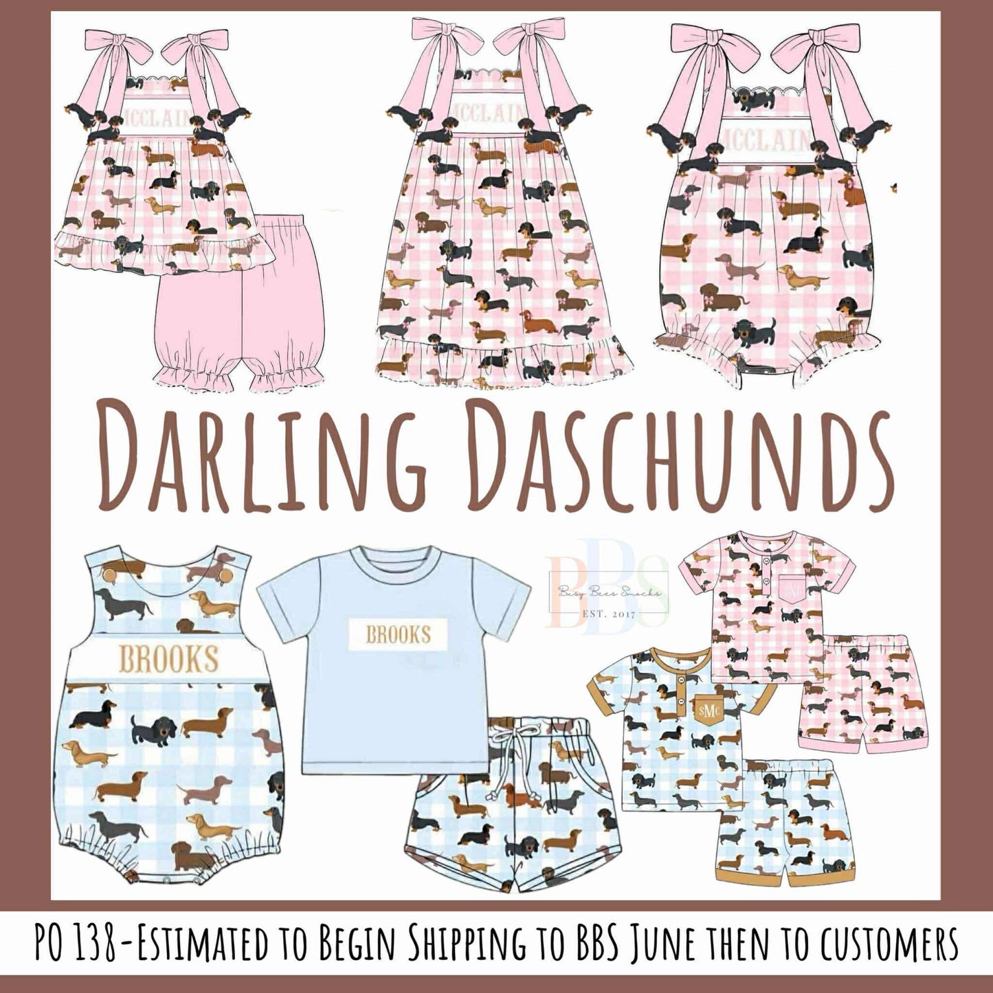 Pre Order 138: Darling Daschunds- Boys Name Smock Shortie Set