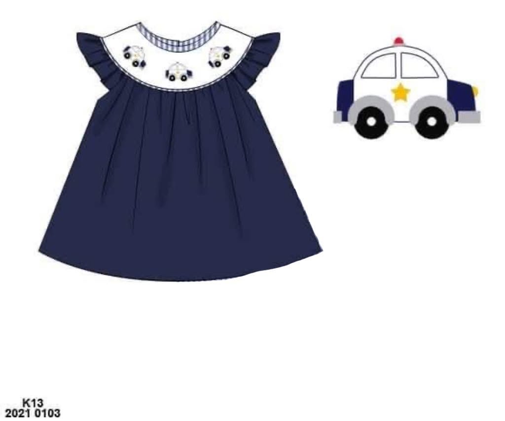 Pre Order 146: Things That GO- Girls Smocked Police Car Shirt