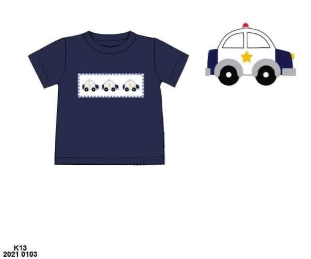 Pre Order 146: Things That GO- Boys Smocked Police Car Shirt