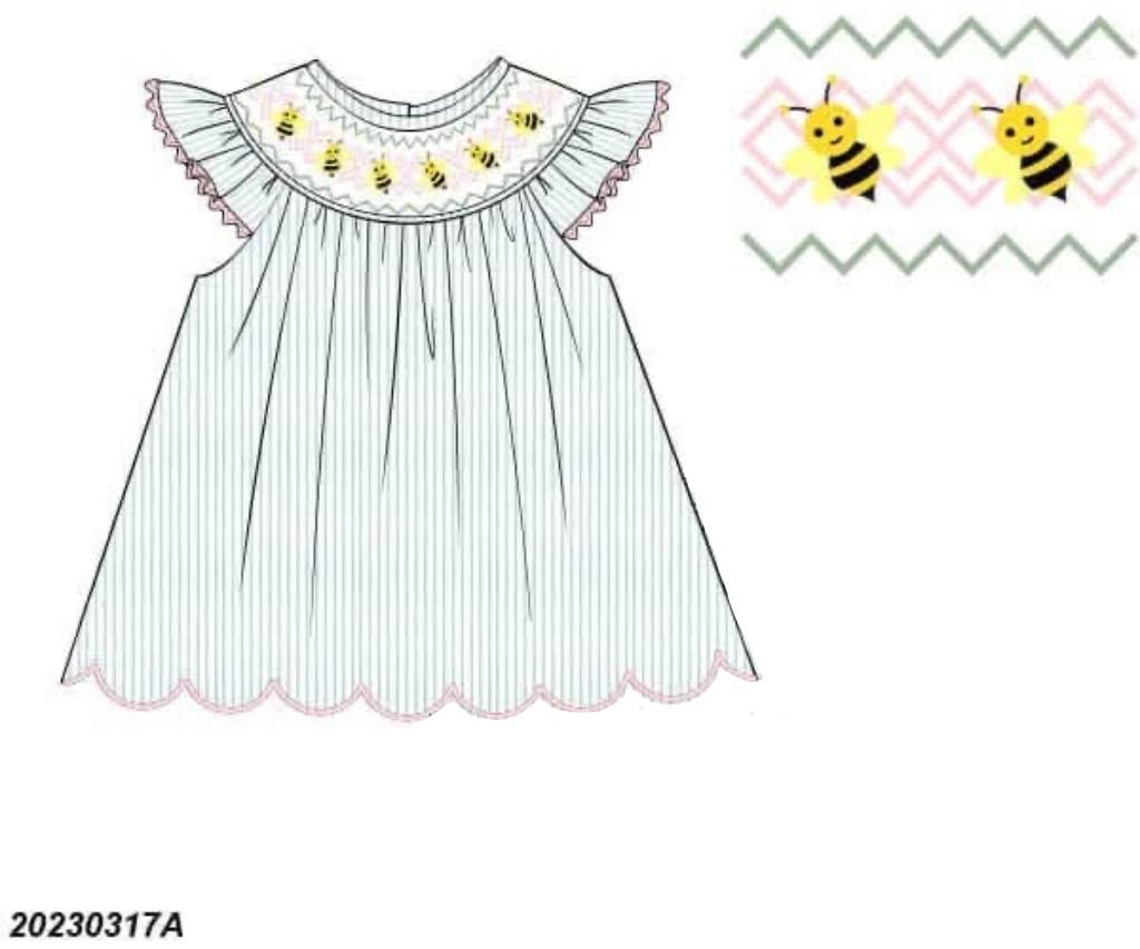 Pre Order 146: Critters- Girls Geo Smocked Bee Woven Shirt