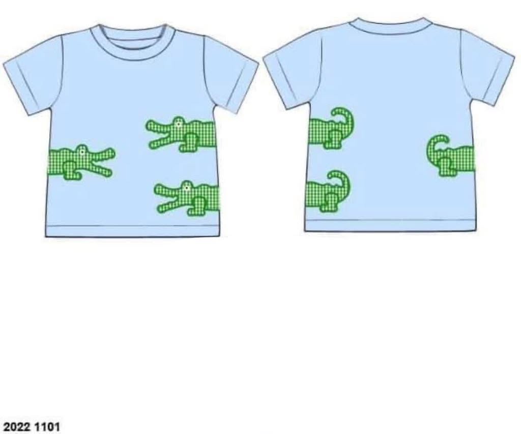 Pre Order 146: Critters- Boys Trio Gator Appliqué Knit Shirt