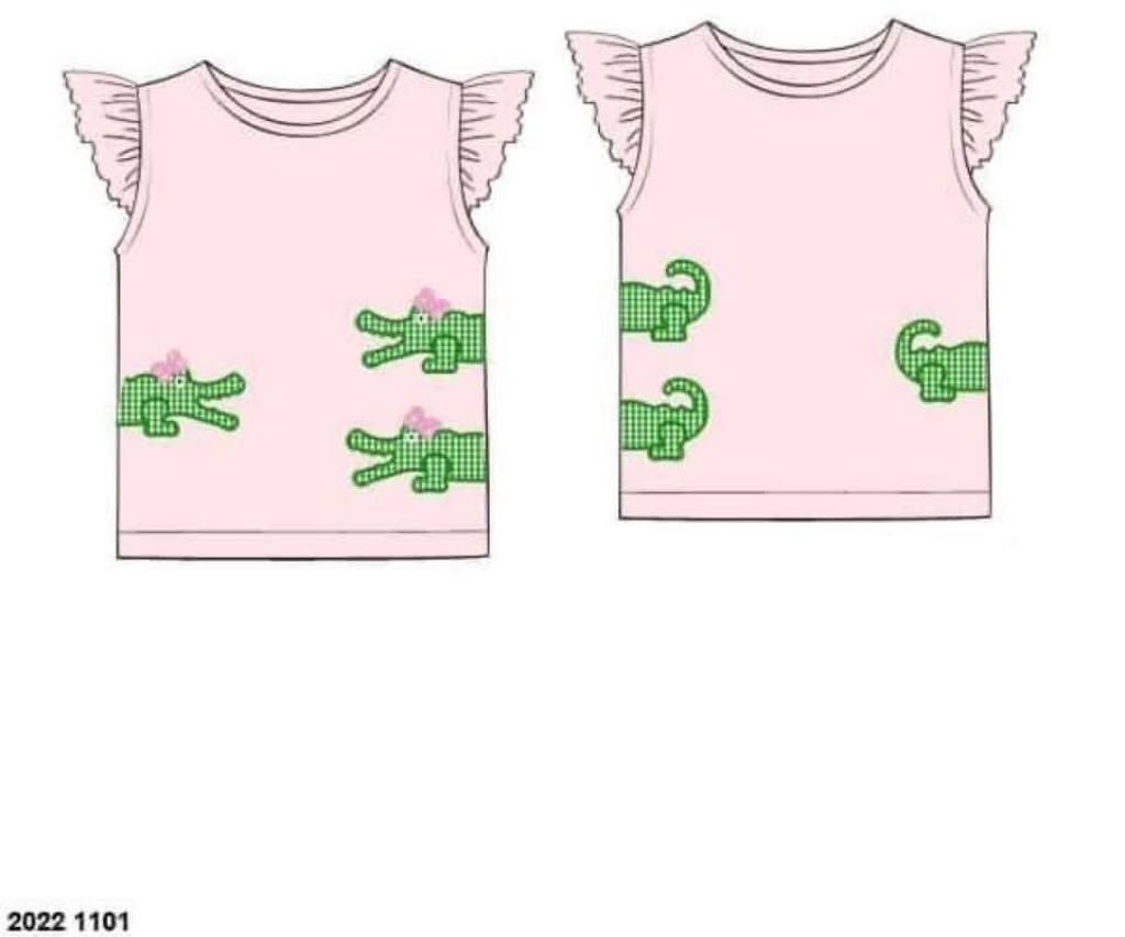 Pre Order 146: Critters- Girls Trio Gator Appliqué Knit Shirt