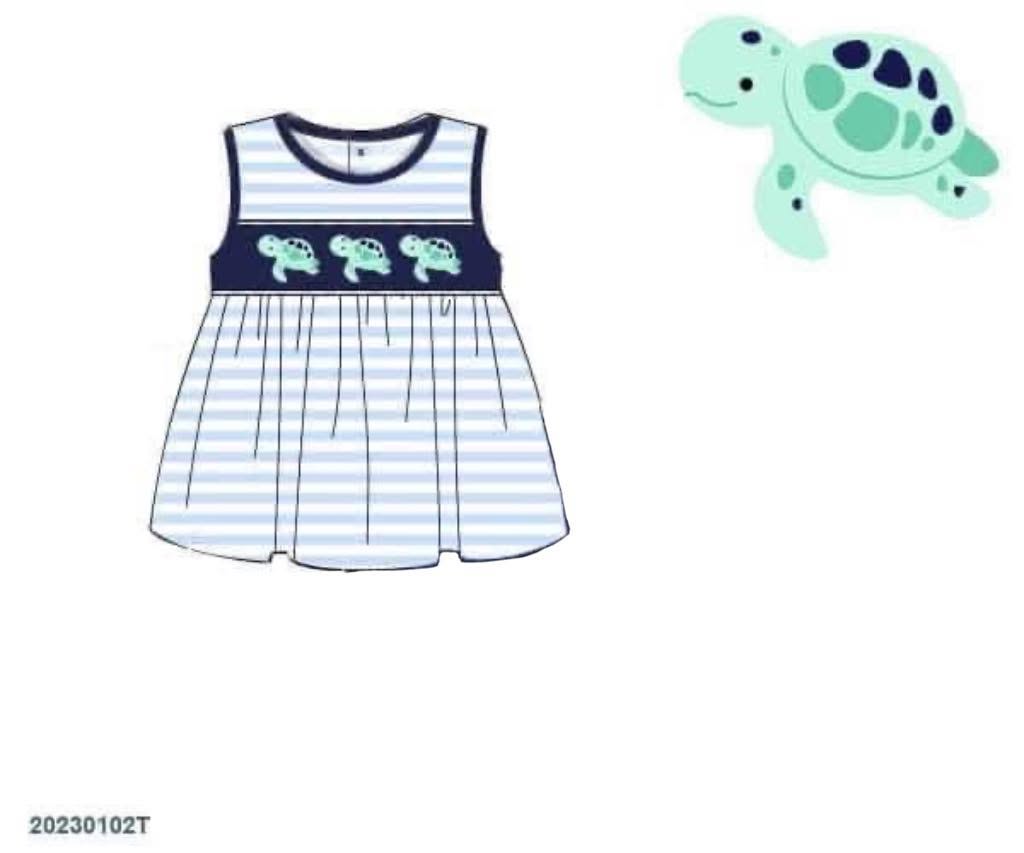 Pre Order 146: Critters- Girls Smocked Turtle Knit Shirt