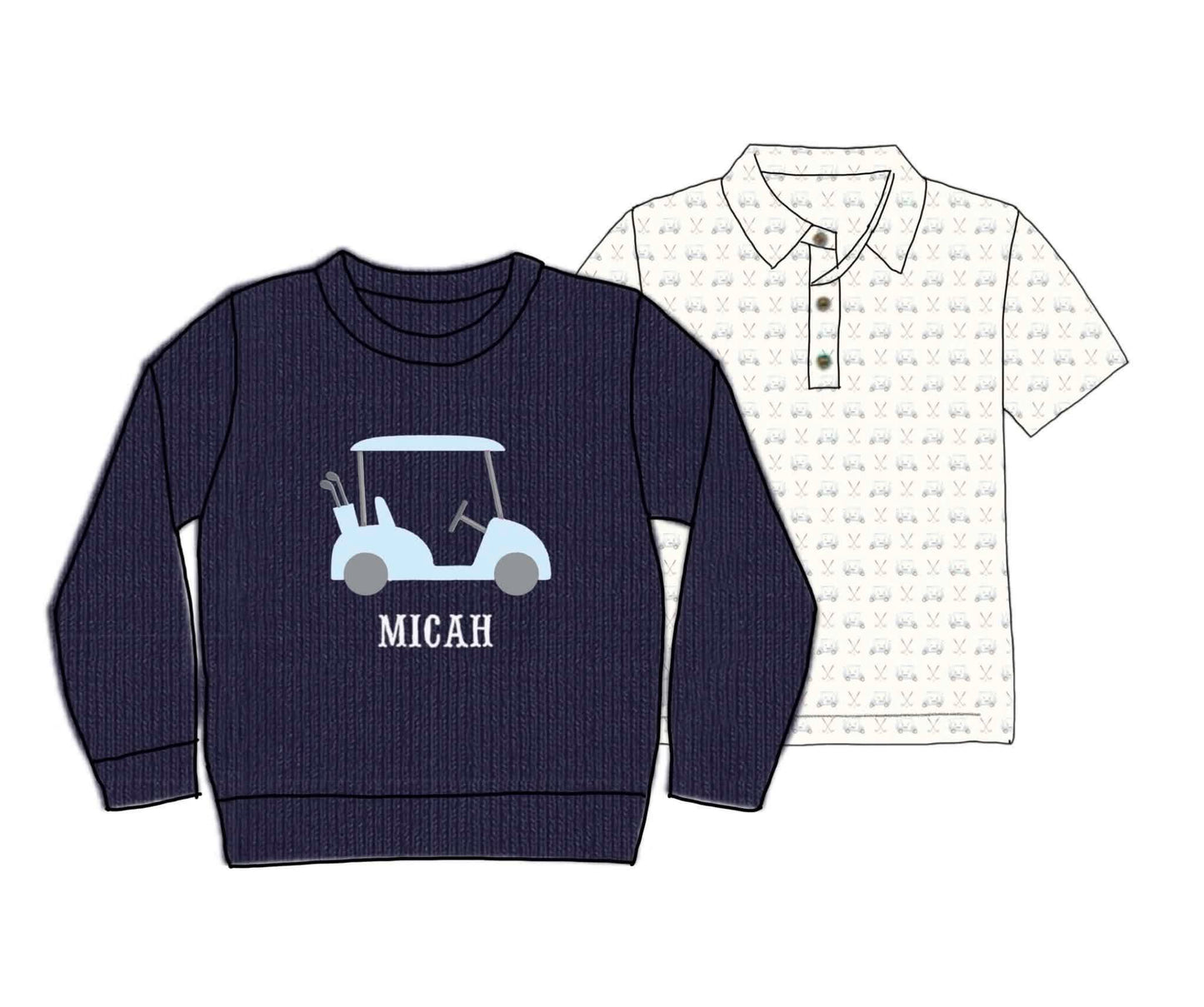 Pre Order 146: Sweaters- Boys Appliqué Golf 2pc Sweater