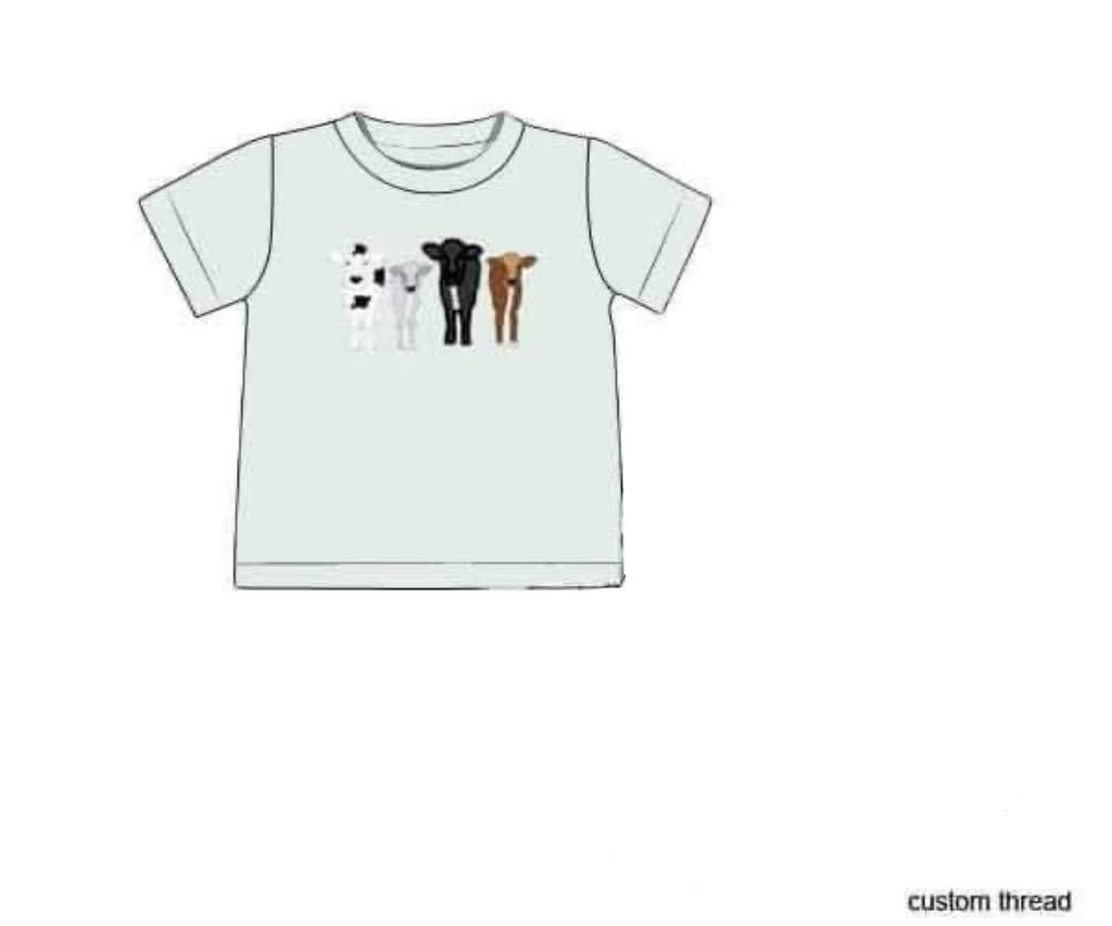 Pre Order 146: Critters- Boys Moo Herd Appliqué Knit Shirt