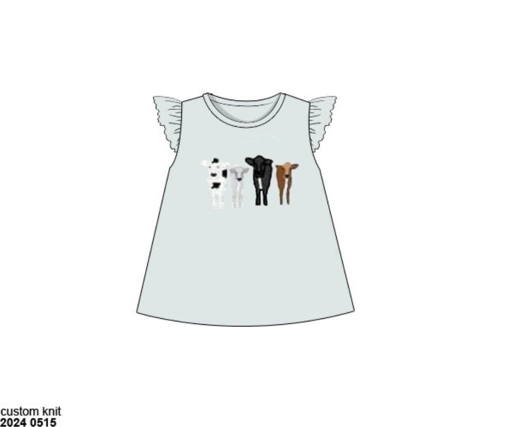 Pre Order 146: Critters- Girls Moo Herd Appliqué Knit Shirt