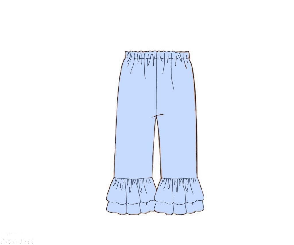 Pre Order 146: Knit Bottoms- Girls Baby Blue Ruffle Pants
