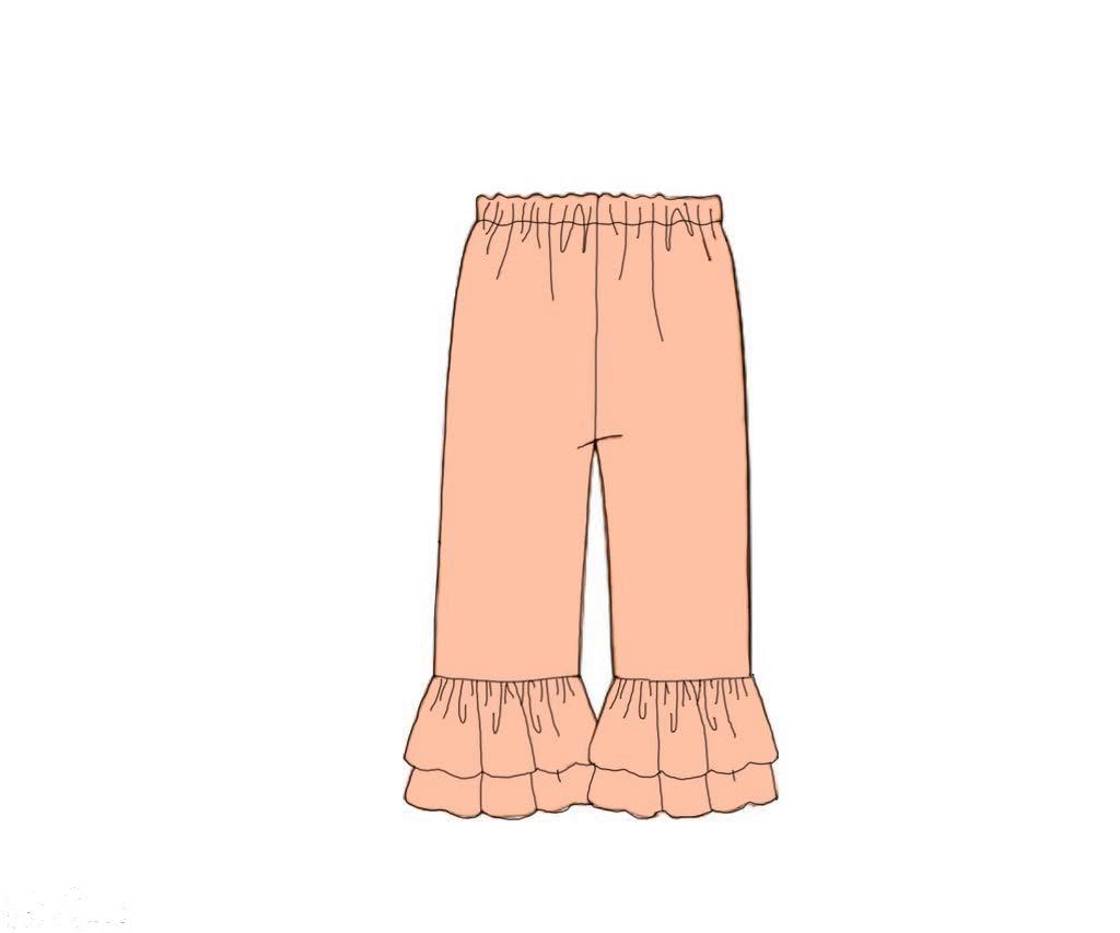 Pre Order 146: Knit Bottoms- Girls Peach Ruffle Pants