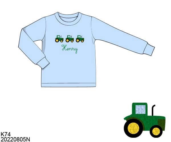Pre Order 146: Things That GO- Boys French Knot Tractors Knit Shirt