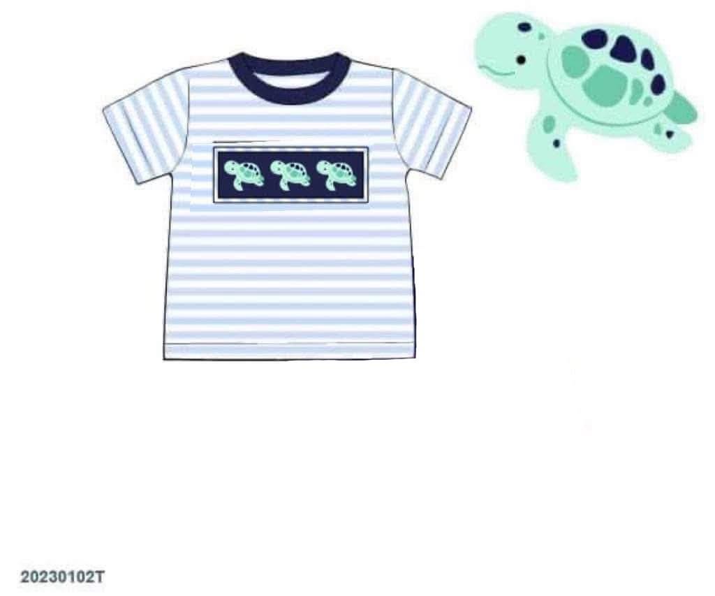 Pre Order 146: Critters- Boys Smocked Turtle Knit Shirt