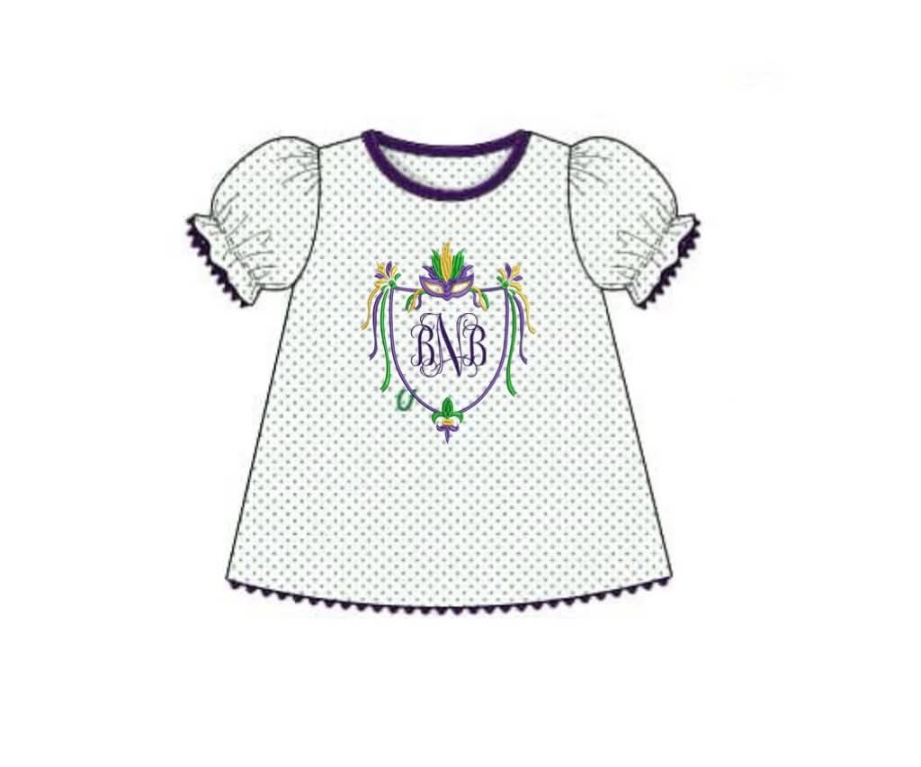 Pre Order 146: Mardi Party- Girls Crest Appliqué Knit Shirt