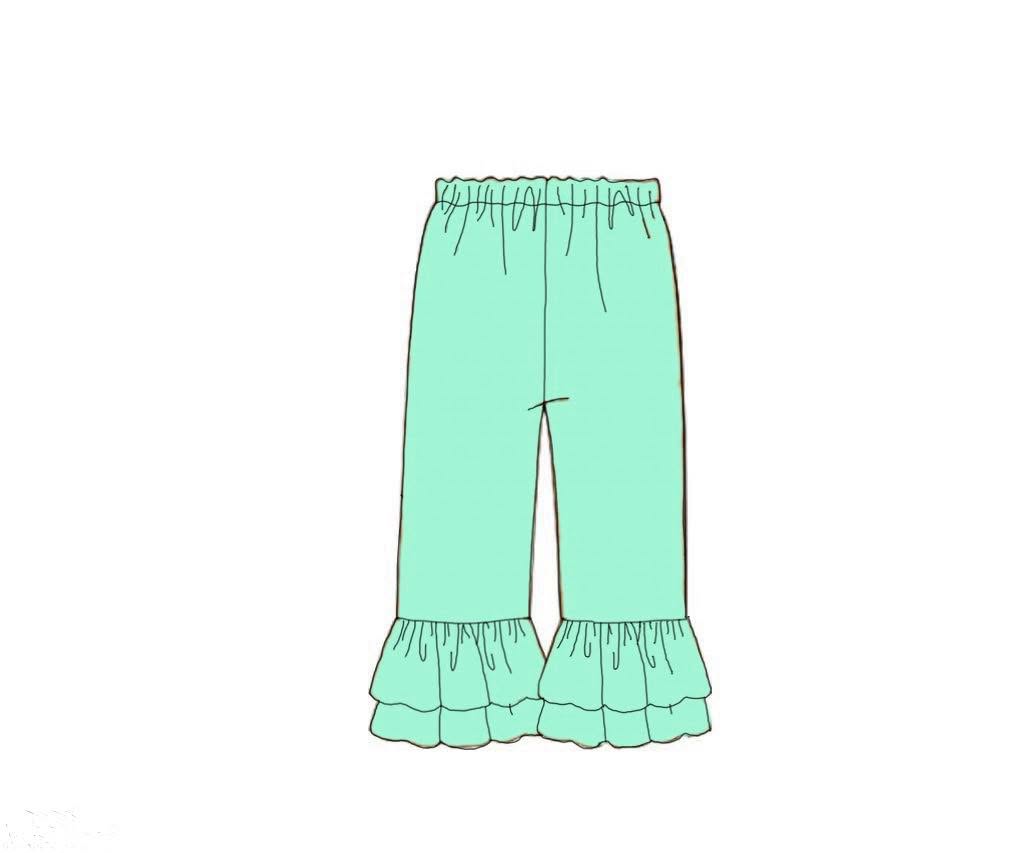 Pre Order 146: Knit Bottoms- Girls Mint Ruffle Pants