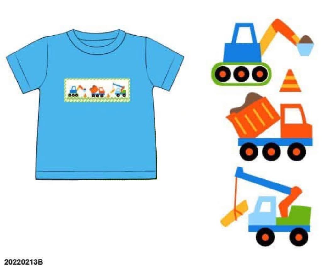 Pre Order 146: Things That GO- Boys Blue Smocked Construction Shirt