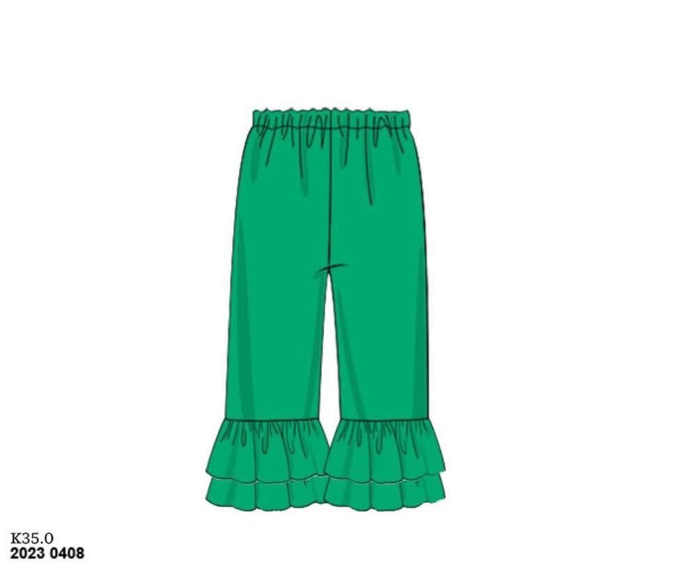 Pre Order 146: Knit Bottoms- Girls Green Ruffle Pants