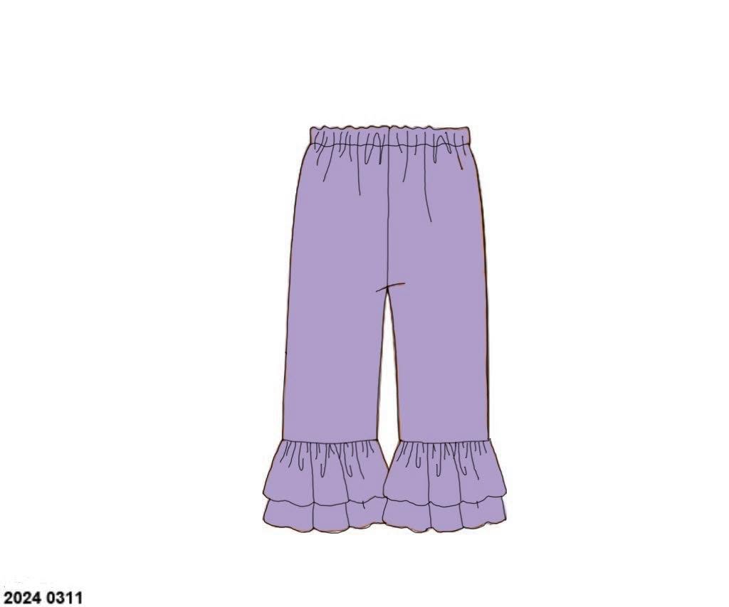 Pre Order 146: Knit Bottoms- Girls Lavender Ruffle Pants