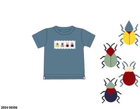 Pre Order 146: Critters- Boys Smocked Bugs Knit Shirt