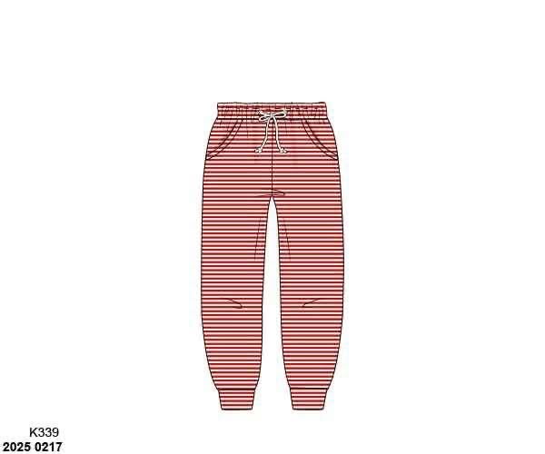 Pre Order 146: Knit Bottoms- Boys Red Stripe Joggers