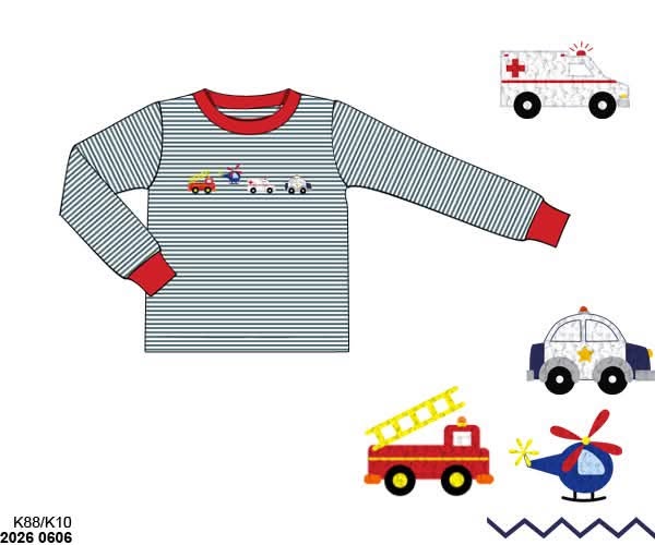 Pre Order 146: Things That GO- Boys French Knot Emergency Vehicles Shirt