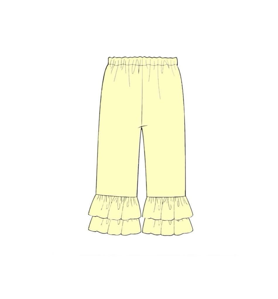 Pre Order 146: Knit Bottoms- Girls Pale Yellow Ruffle Pants