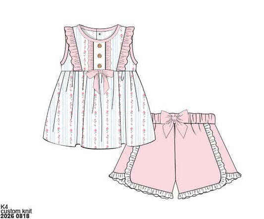 Pre Order 149: Lyndsey's Floral & Stripe- Girls Knit Short Set