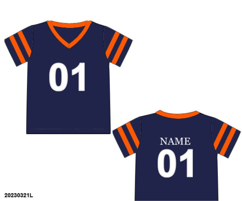Pre Order 140: Team Spirit- Navy & Orange Knit Jersey