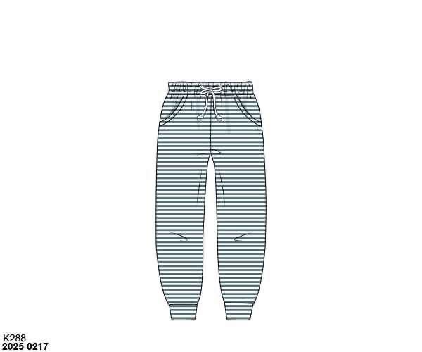 Pre Order 146: Knit Bottoms- Boys Stone Blue Stripe Joggers