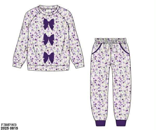 Pre Order 145: Girls Only- Lucy Floral Bow Knit Jogger Set