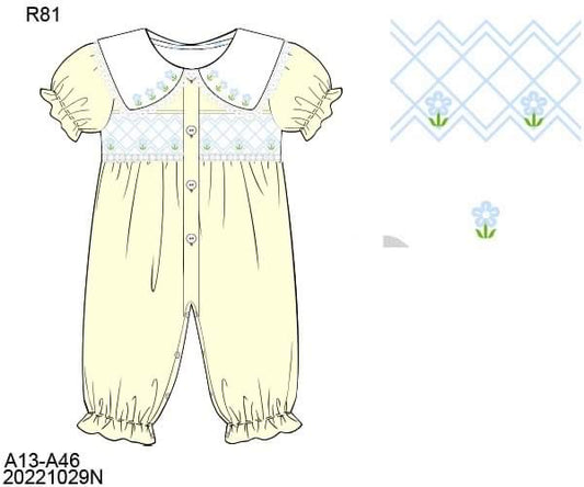 Pre Order 149: Bonnie Kate's Petals- Girls Geometric Smock Romper