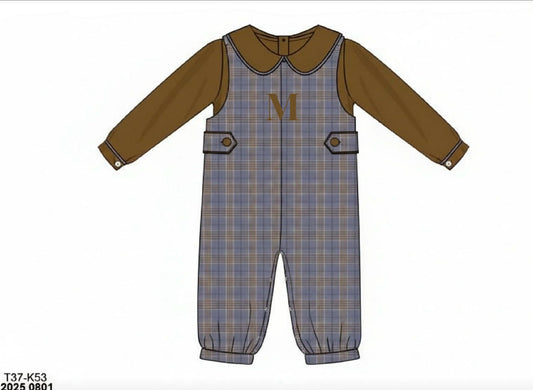 RTS: Pasha Plaids- Boys 2pc Woven Romper "M"