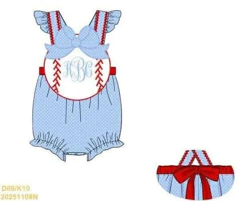 Pre Order 147: Baseball- Girls Woven Sunsuit