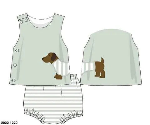 Pre Order 147: Dachshund Appliqué- Boys Knit Diaper Set
