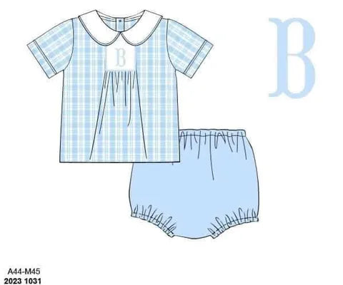 Pre Order 147: Simple Monogram- Boys Woven Diaper Set