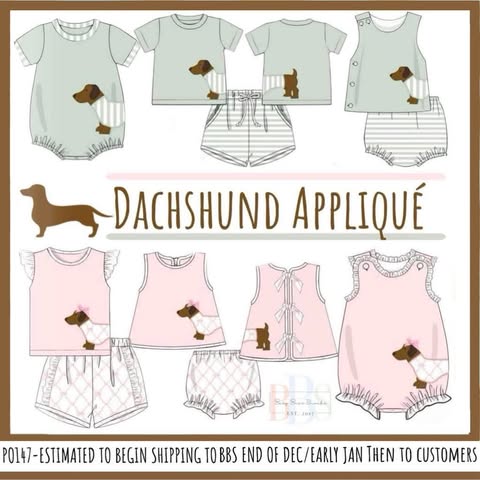 Pre Order 147: Dachshund Appliqué- Girls Knit Bubble