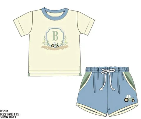 Pre Order 147: Tractor Crest- Boy Knit Shortie Set