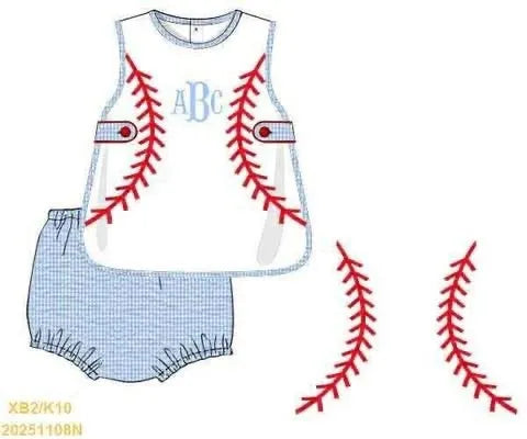 Pre Order 147: Baseball- Boys 2pc Woven Diaper Set