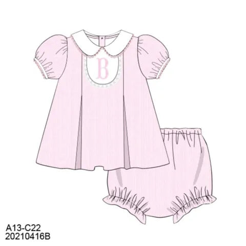 Pre Order 147: Simple Monogram- Girls Woven Bloomer Set