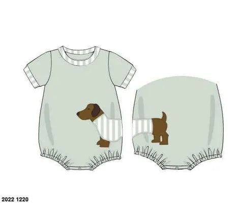 Pre Order 147: Dachshund Appliqué- Boys Knit Bubble