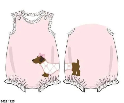 Pre Order 147: Dachshund Appliqué- Girls Knit Bubble