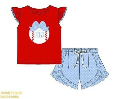 Pre Order 147: Baseball- Girls Shortie Set