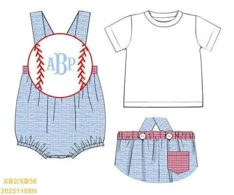 Pre Order 147: Baseball- Boys 2pc Woven Sunsuit