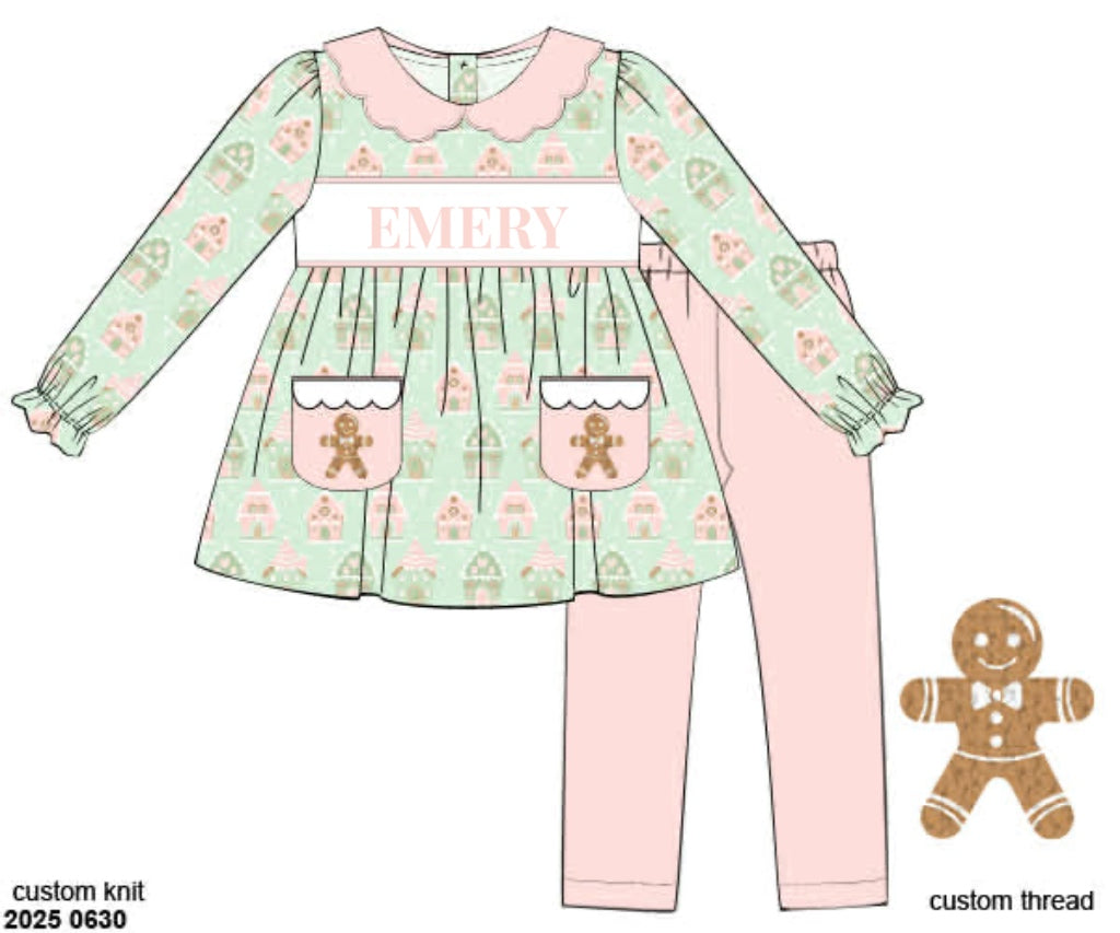 RTS: Sleigh My Name- Girls Gingerbread Lane Knit Legging Set "Emery"