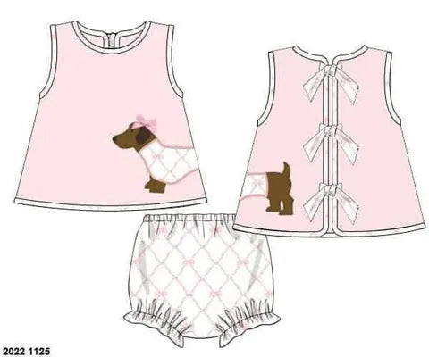 Pre Order 147: Dachshund Appliqué- Girls Knit Bloomer Set